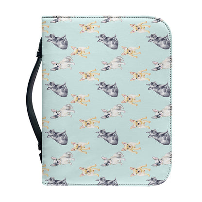 Watercolor French Bulldog Pattern Print Leather Bible Cover