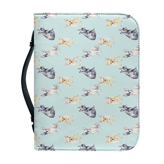 Watercolor French Bulldog Pattern Print Leather Bible Cover