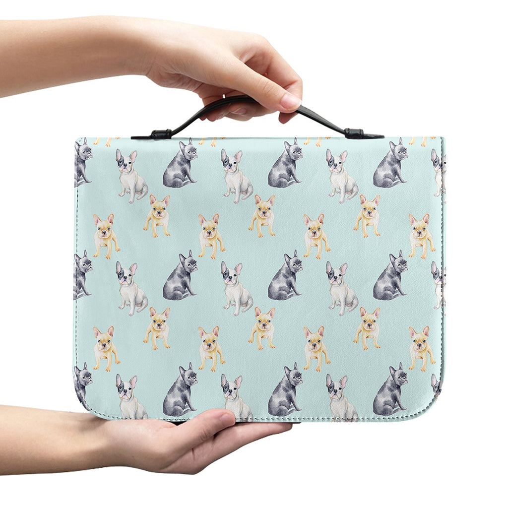 Watercolor French Bulldog Pattern Print Leather Bible Cover