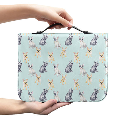 Watercolor French Bulldog Pattern Print Leather Bible Cover
