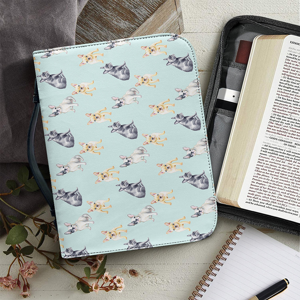 Watercolor French Bulldog Pattern Print Leather Bible Cover