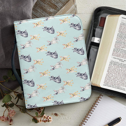 Watercolor French Bulldog Pattern Print Leather Bible Cover