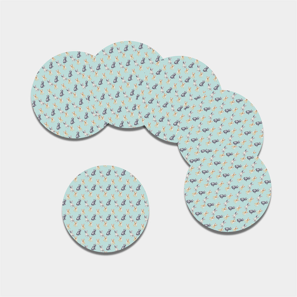 Watercolor French Bulldog Pattern Print Leather Coaster Set