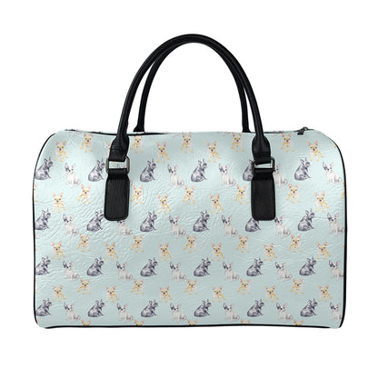 Watercolor French Bulldog Pattern Print Leather Duffle Bag