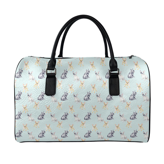 Watercolor French Bulldog Pattern Print Leather Duffle Bag