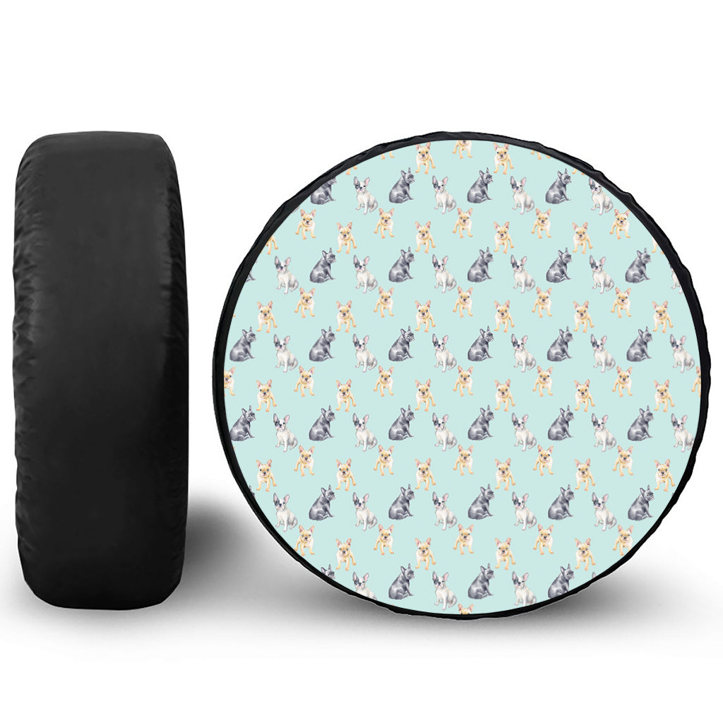 Watercolor French Bulldog Pattern Print Leather Spare Tire Cover