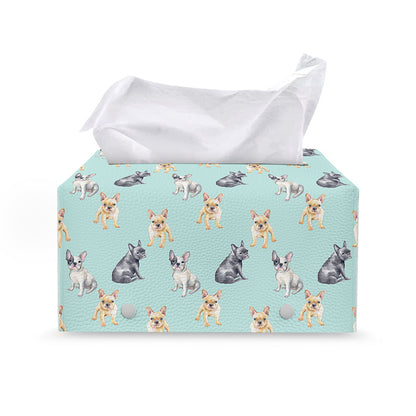 Watercolor French Bulldog Pattern Print Leather Tissue Box Cover