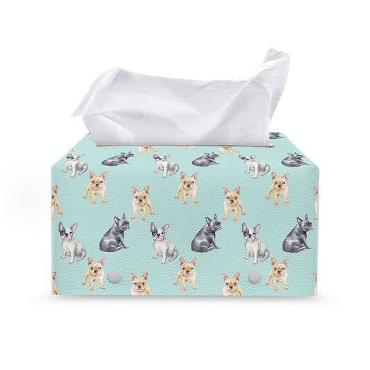Watercolor French Bulldog Pattern Print Leather Tissue Box Cover