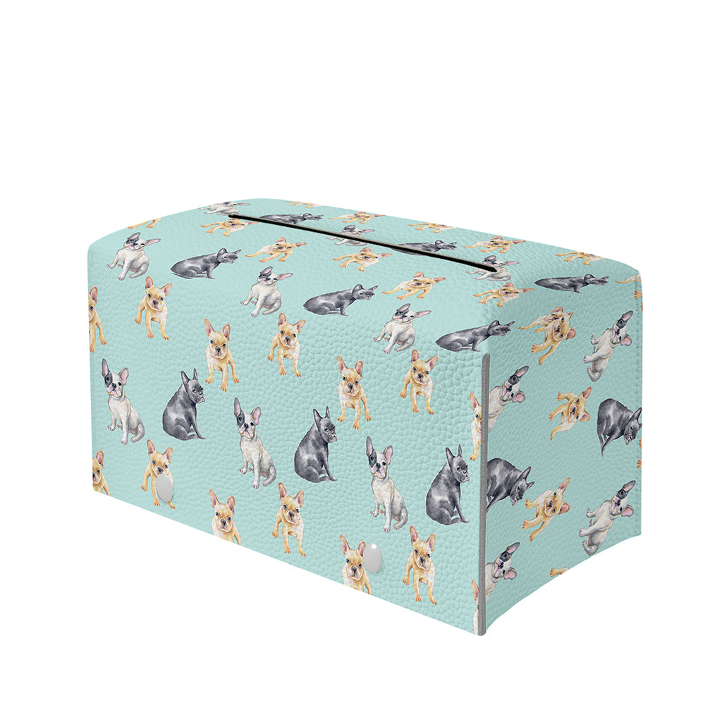 Watercolor French Bulldog Pattern Print Leather Tissue Box Cover