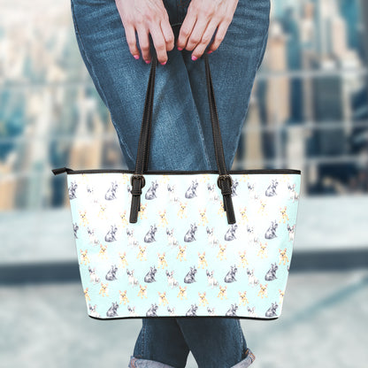 Watercolor French Bulldog Pattern Print Leather Tote Bag