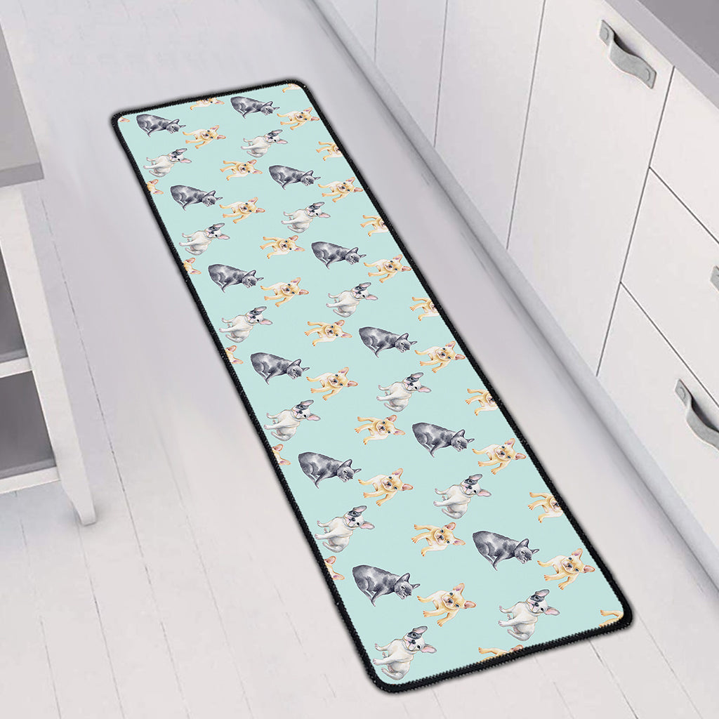 Watercolor French Bulldog Pattern Print Long Kitchen Mat
