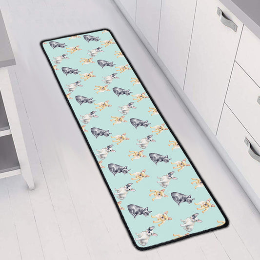 Watercolor French Bulldog Pattern Print Long Kitchen Mat