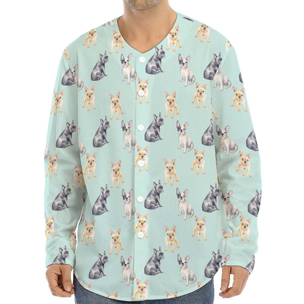 Watercolor French Bulldog Pattern Print Long Sleeve Baseball Jersey