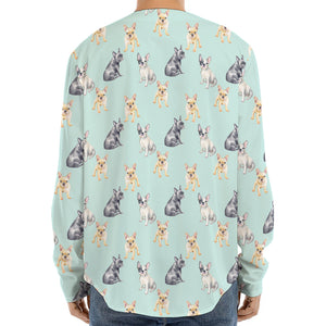 Watercolor French Bulldog Pattern Print Long Sleeve Baseball Jersey