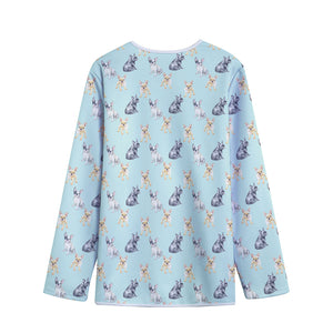 Watercolor French Bulldog Pattern Print Long Sleeve Short Coat