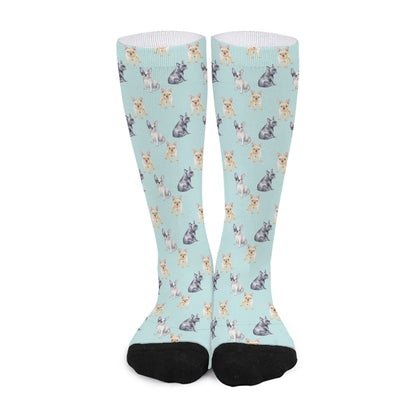 Watercolor French Bulldog Pattern Print Long Socks