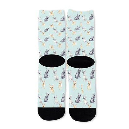 Watercolor French Bulldog Pattern Print Long Socks