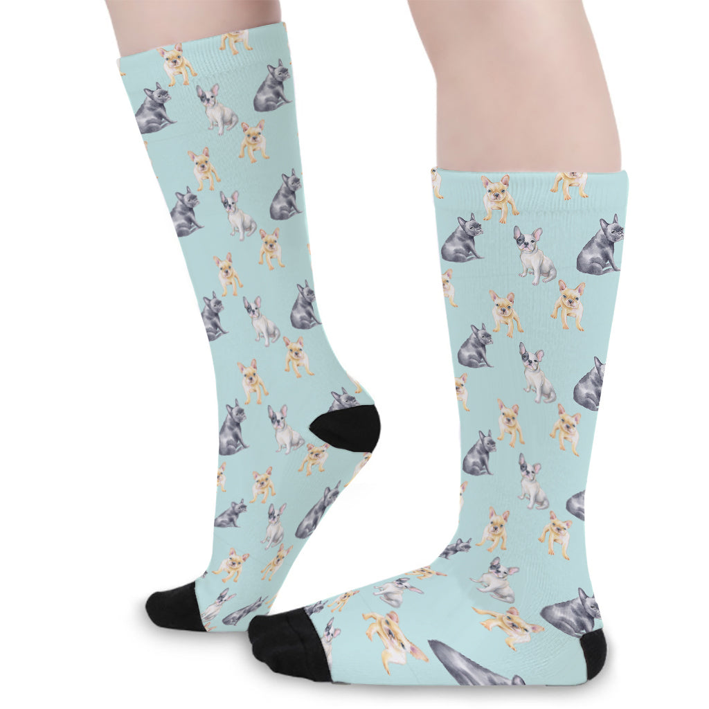 Watercolor French Bulldog Pattern Print Long Socks
