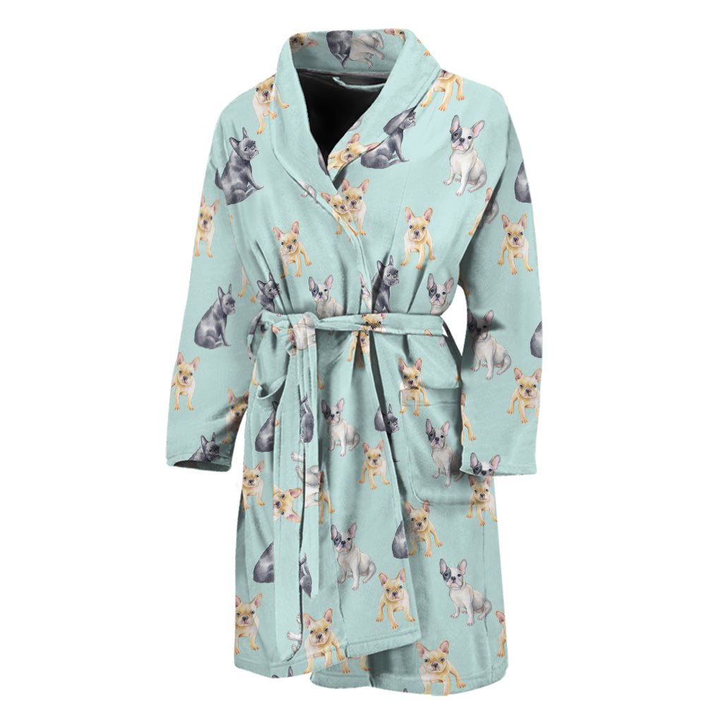 Watercolor French Bulldog Pattern Print Men's Bathrobe