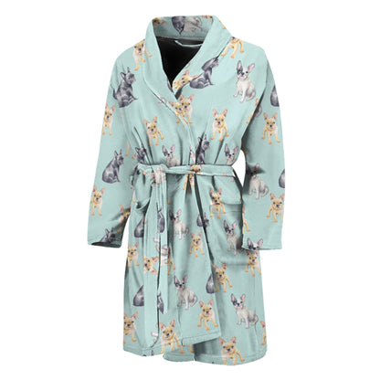 Watercolor French Bulldog Pattern Print Men's Bathrobe