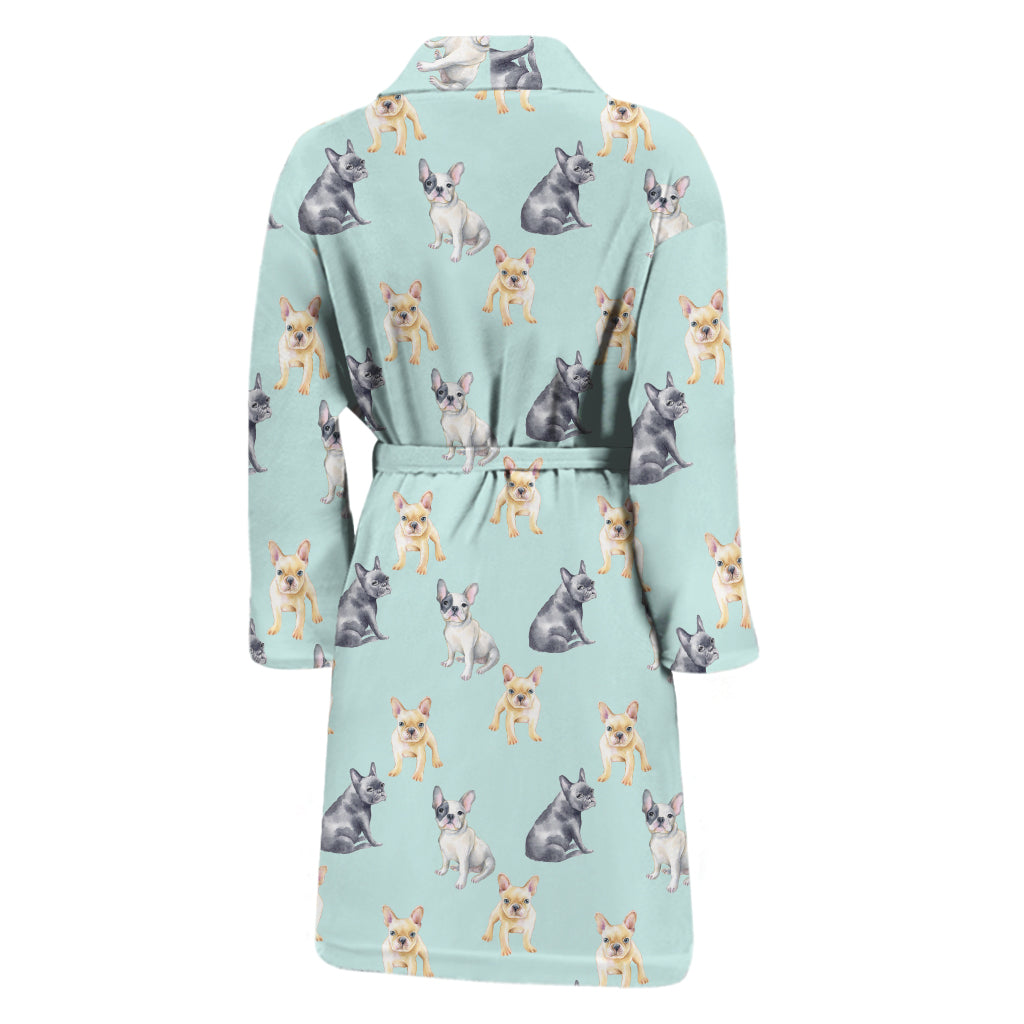 Watercolor French Bulldog Pattern Print Men's Bathrobe