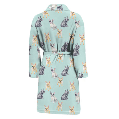Watercolor French Bulldog Pattern Print Men's Bathrobe