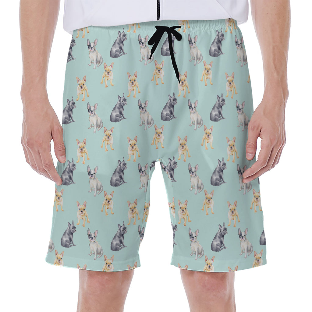 Watercolor French Bulldog Pattern Print Men's Beach Shorts