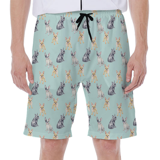 Watercolor French Bulldog Pattern Print Men's Beach Shorts