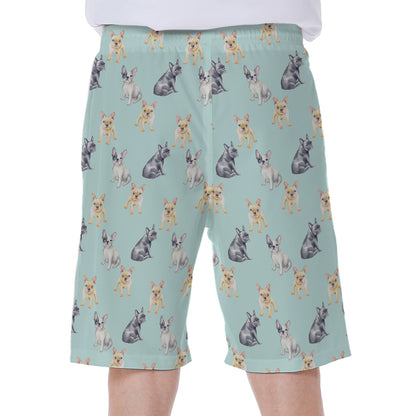 Watercolor French Bulldog Pattern Print Men's Beach Shorts