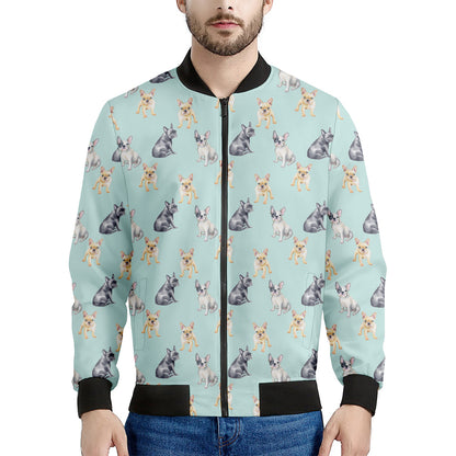 Watercolor French Bulldog Pattern Print Men's Bomber Jacket