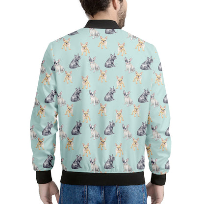 Watercolor French Bulldog Pattern Print Men's Bomber Jacket