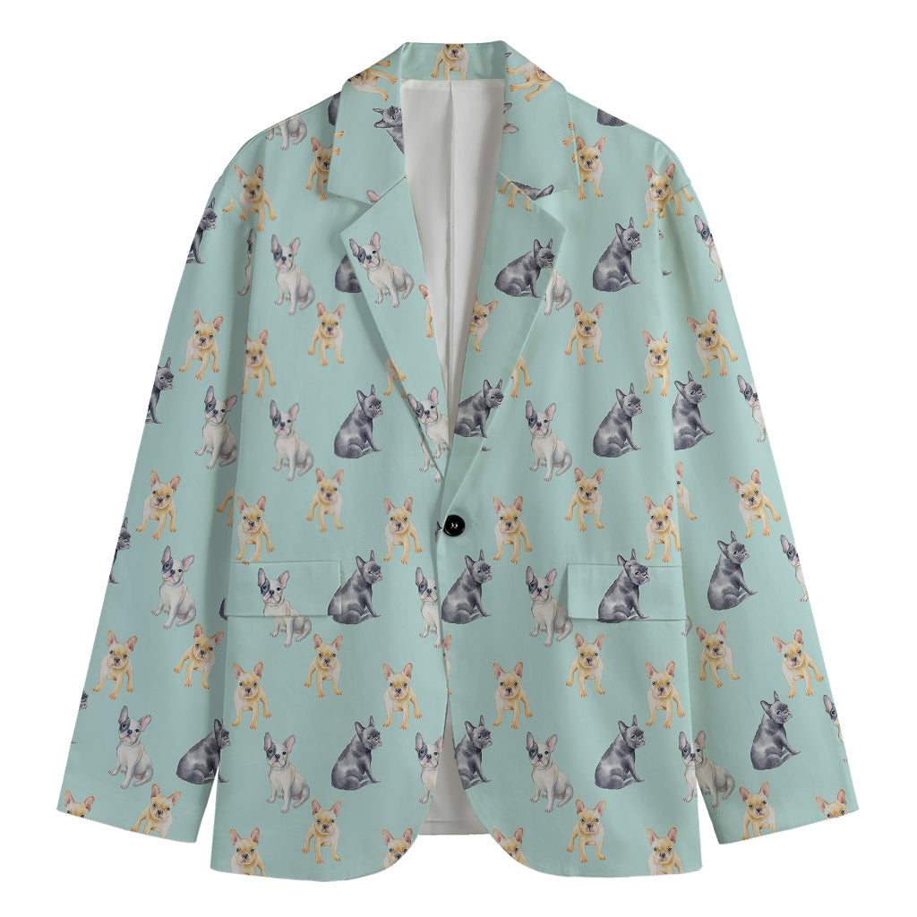 Watercolor French Bulldog Pattern Print Men's Cotton Blazer
