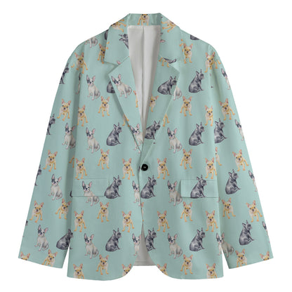 Watercolor French Bulldog Pattern Print Men's Cotton Blazer