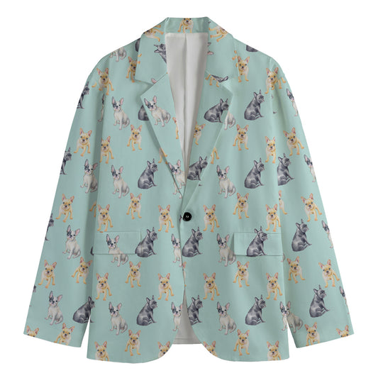 Watercolor French Bulldog Pattern Print Men's Cotton Blazer