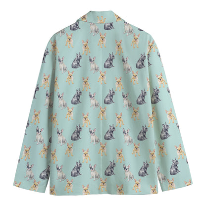 Watercolor French Bulldog Pattern Print Men's Cotton Blazer