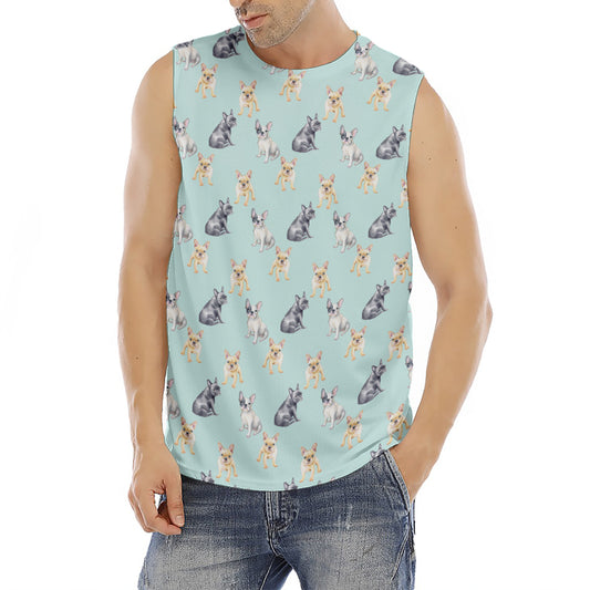 Watercolor French Bulldog Pattern Print Men's Fitness Tank Top
