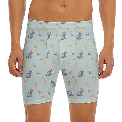Watercolor French Bulldog Pattern Print Men's Long Boxer Briefs