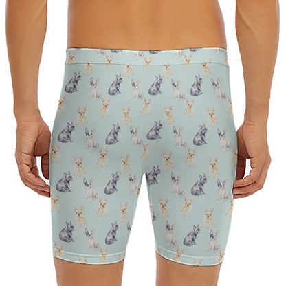 Watercolor French Bulldog Pattern Print Men's Long Boxer Briefs