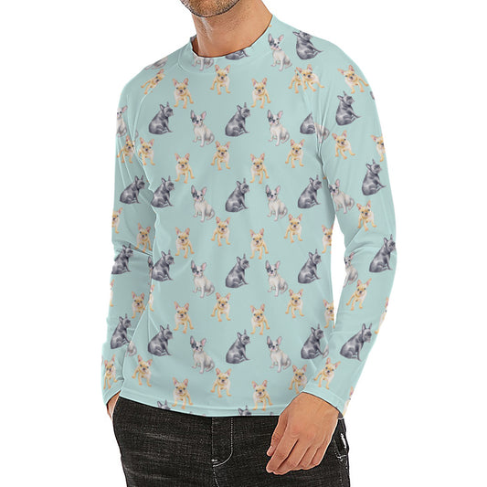 Watercolor French Bulldog Pattern Print Men's Long Sleeve Rash Guard