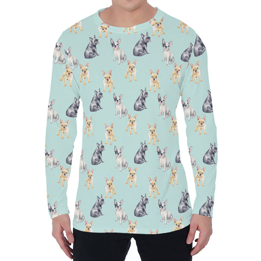 Watercolor French Bulldog Pattern Print Men's Long Sleeve T-Shirt