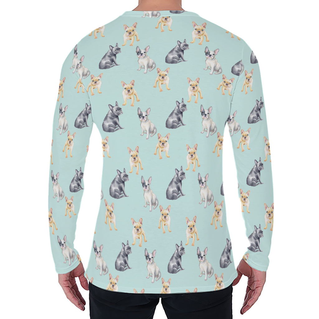 Watercolor French Bulldog Pattern Print Men's Long Sleeve T-Shirt