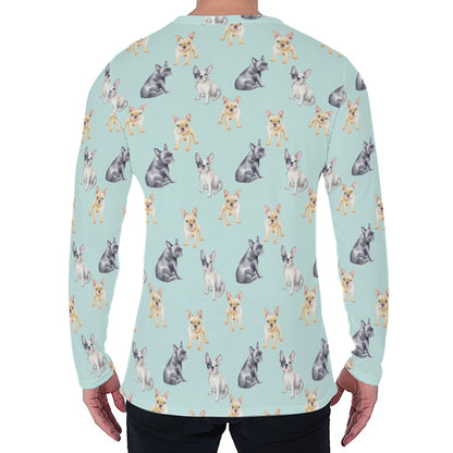 Watercolor French Bulldog Pattern Print Men's Long Sleeve T-Shirt