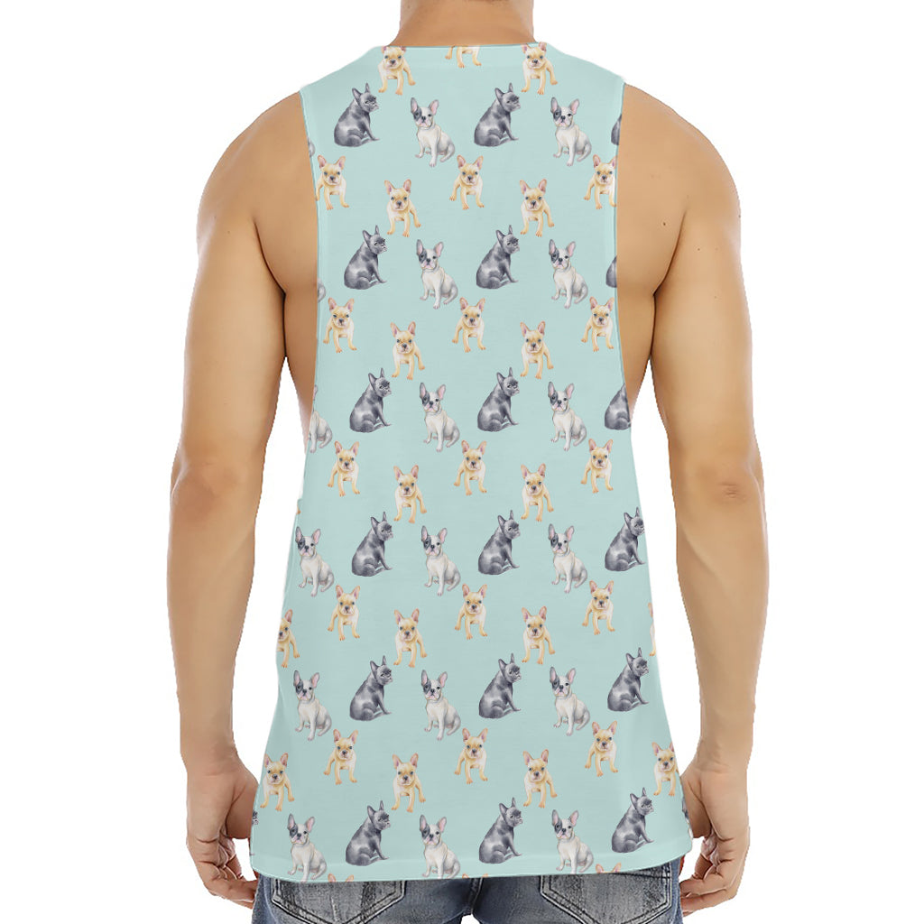 Watercolor French Bulldog Pattern Print Men's Muscle Tank Top