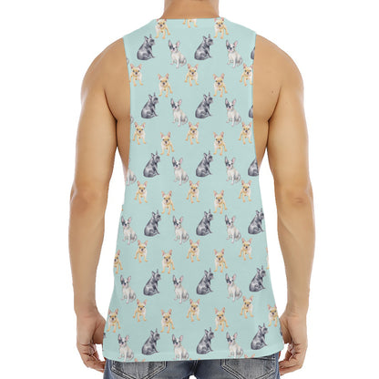 Watercolor French Bulldog Pattern Print Men's Muscle Tank Top
