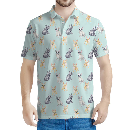 Watercolor French Bulldog Pattern Print Men's Polo Shirt