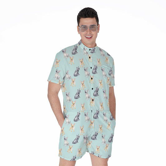 Watercolor French Bulldog Pattern Print Men's Rompers