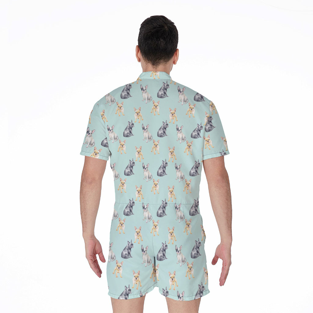 Watercolor French Bulldog Pattern Print Men's Rompers