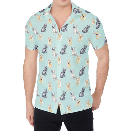 Watercolor French Bulldog Pattern Print Men's Shirt