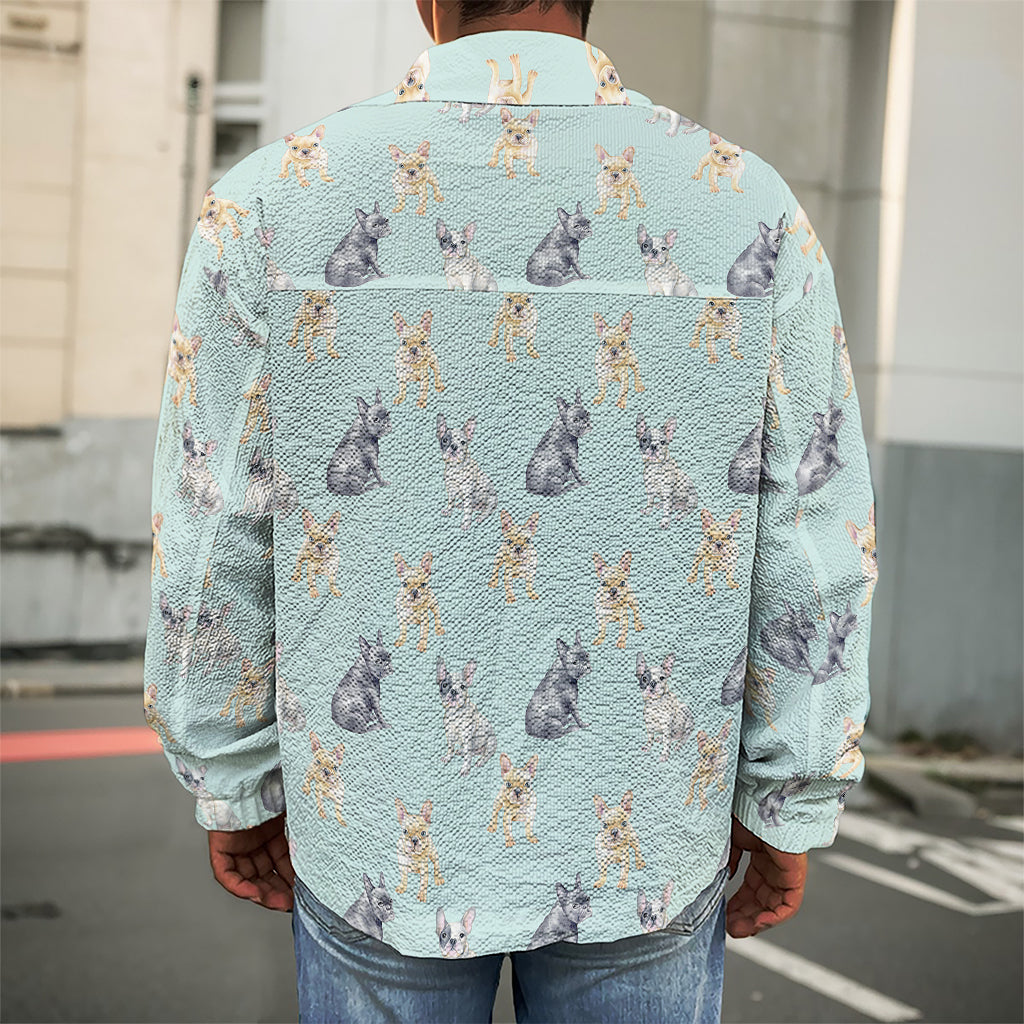 Watercolor French Bulldog Pattern Print Men's Shirt Jacket