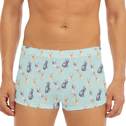 Watercolor French Bulldog Pattern Print Men's Short Boxer Briefs